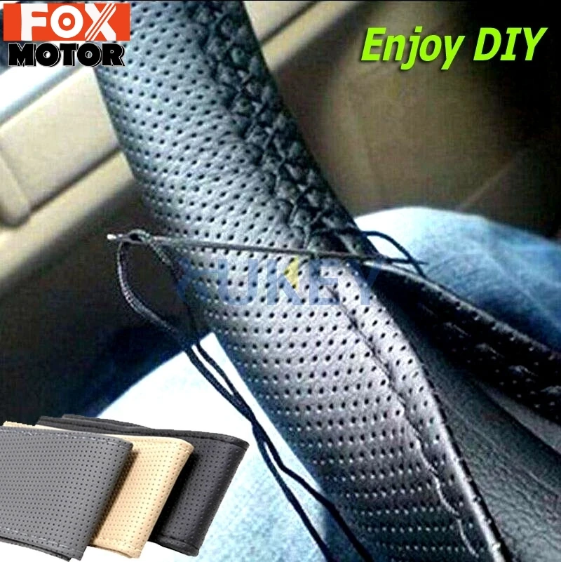 Ручное шитье DIY Черный автомобильный чехол на руль из искусственной кожи с иглами
