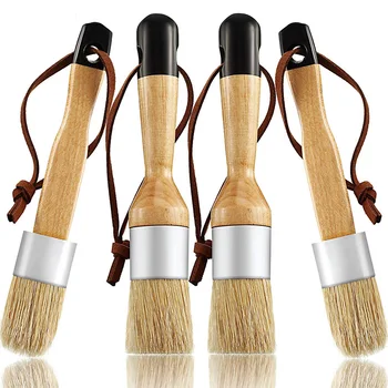 

Chalk and Wax Brushes Include Flat and Round Chalked Paint Brush with Bristles, Multi-Use Brushes(4 Pieces)