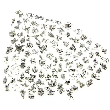 

100pcs/set Retro Silver Bulk Lots Mix Animal Charm Pendants Jewelry DIY