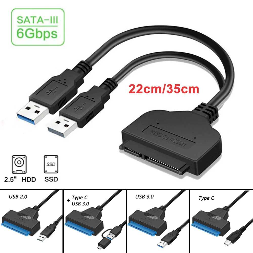 Cable USB 3,0 SATA para disco duro externo 2 en 1, convertidor de disco duro SATA a USB de hasta 6 Gbps, compatible con SSD externo de 2,5 pulgadas