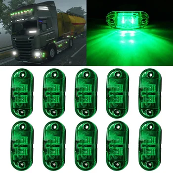 

10X Green LED Side Marker Light Blinker For Truck Trailer Van Waterproof 12V-24V Car Side Marker Light With Screws 66*28*18mm