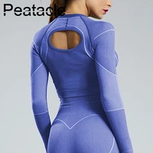 Peatacle женский для фитнеса и зала топы с длинными рукавами спортивный топ рубашки для йоги эластичная спортивная одежда рубашка для бега тренировочная одежда