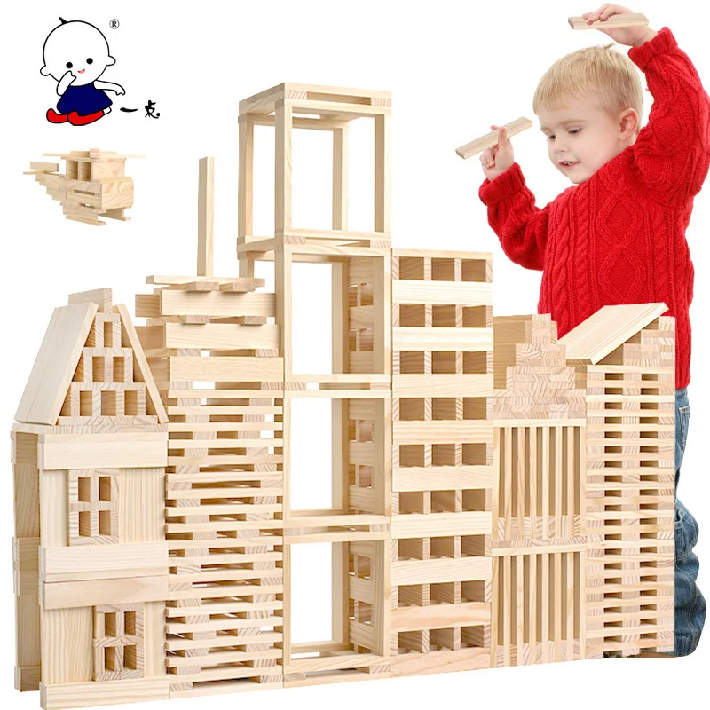 

Wood Color Building Blocks Bricks Pro Domino 100 Pieces Architecture Rod Young CHILDREN'S Wooden Educational Force Toy