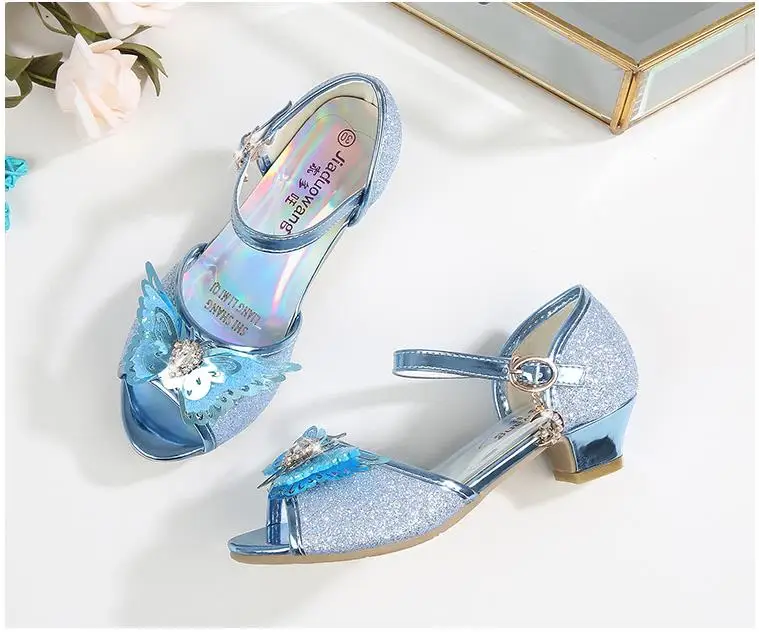 Обувь для девочек; chaussures prinsessen schoenen; блестящие сандалии с бантом; модельные туфли на высоком каблуке; блестящие туфли с бантом для маленьких детей