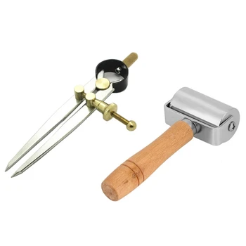 

1pcs Rotating Craft Tool Wing Divider Spacing & 1pcs Leather Edge Creaser Wooden Handle Carbon Steel Roller Tool(60mm)