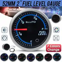 Medidor de nível de combustível automotivo universal, 12v, tamanhos de 2 a 1/4-f, 7 cores, com led, indicador de ponteiro, 2 polegadas, 52mm, carcaça de prata e rosto preto
