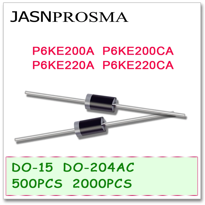 JASNPROSMA 500PCS 2000PCS DO-204AC DO-15 P6KE200 P6KE200A P6KE200CA P6KE220 P6KE220A P6KE220CA P6KE TVS Diode высокое качество |