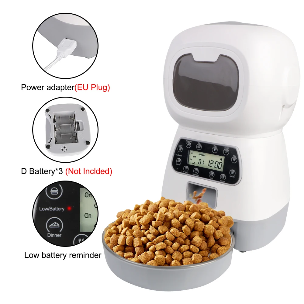 

3.5L Automatic Timer Pet Feeder Smart Food Dispenser Stainless Steel Bowl 2 Ways Power Supply EU Plug For Cats Dogs