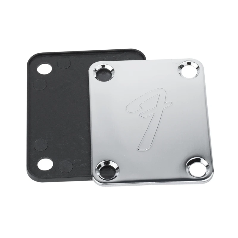 Große sale70s F Logo Strat/Tele 4-Bolzen Chrom/Schwarz Gitarre Neck Platte Neckplate w/Schrauben – Detail 1