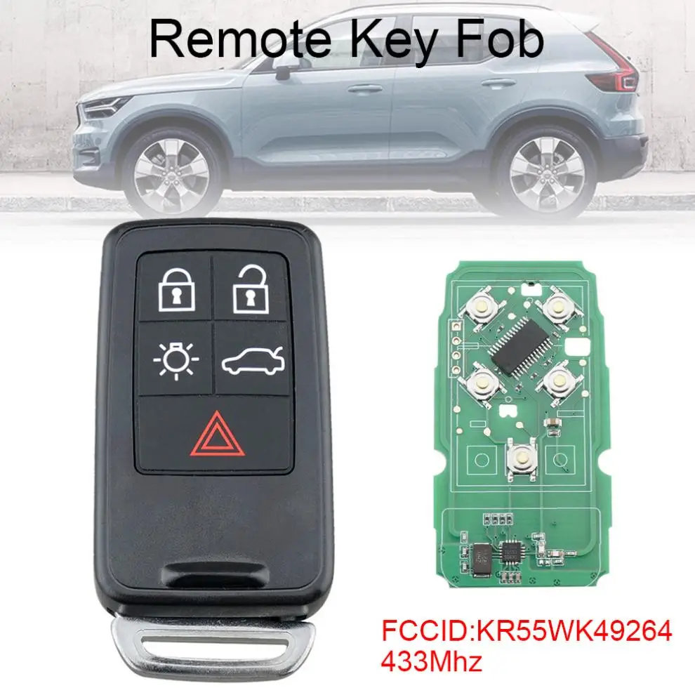 

433Mhz 5 Buttons Remote Car Key Fob Entry with ID46/7953 Chip KR55WK49264 Fit for Volvo 2010-2017 XC60 / 2008-2016 XC70