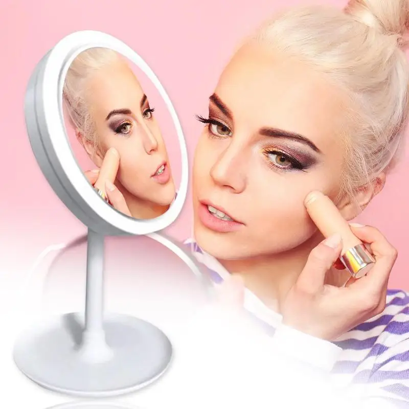 

LED Desktop Folding Cosmetic Mirrors Practical Durable Multi Ffunction 5X Magnification Makeup Mirror with Fan 35x20x3cm