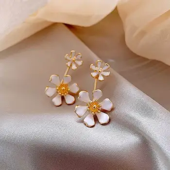 

2020 New Flower Petal Earrings For Women Front And Back Design Pendientes Chic Jewelry Wholesale Multi-function