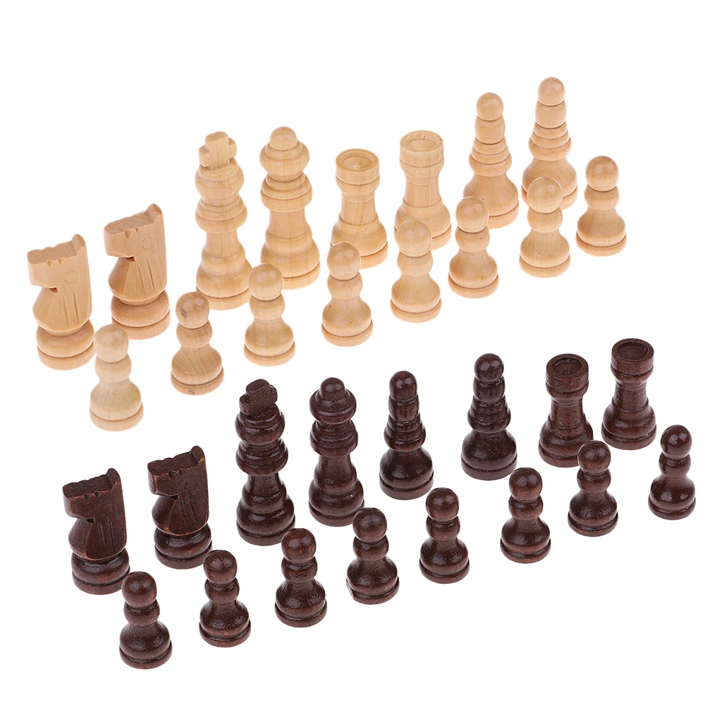 

16pcs Wooden Chess Pieces Lot Party Board Game Toy Accessories 51mm King Queen Castle Elephant Horse Pawn