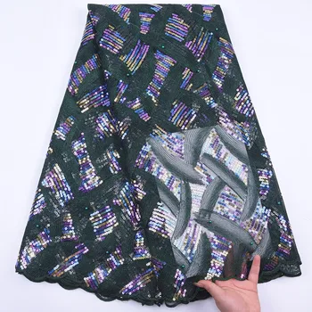 

New arrival African Lace Fabric 2020 High Quality French Tulle Lace Fabric Nigeria Sequins Lace Fabric For Wedding Dress Sewing