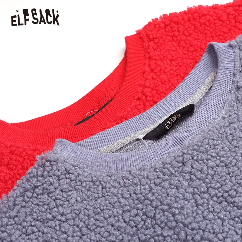 ELFSACK, синяя однотонная Повседневная Женская толстовка из овечьей шерсти с вышивкой крысы,, зимние женские топы с рукавами-фонариками
