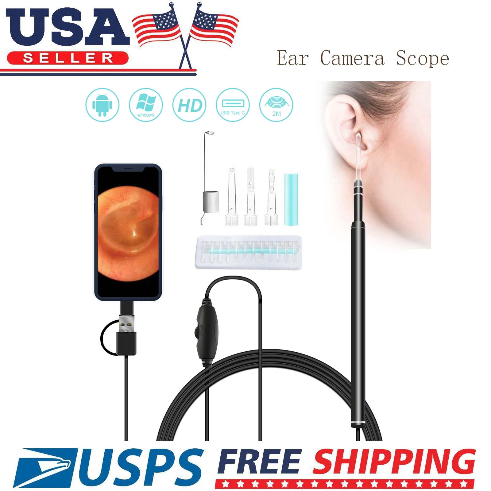 

3 In 1 Endoscope 5.5mm Len Digital 6 LEDs Otoscope 1.3 MP Waterproof Ear Camera Scope Earwax Removal Kit Ear Wax Cleaning Toolâ€‹