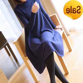 

Loose Size Casual Knitted Long Sleeve Fashion Sweater Midi Dresses Winter Warm Skater Dress Elegant Women Autumn Clothes