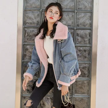 

Casual Long Sleeve Femme Denim Jacket Autumn Winter 2020 New Fashion Loose Coat Turn-cotton Collar Solid Color Femme Veste