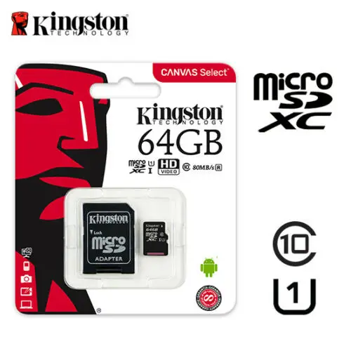 Карта памяти Kingston 256 ГБ 128 64 32 16 8 4 Гб Micro SD SDHC/SDXC Class10 TF до 80 МБ/с R с