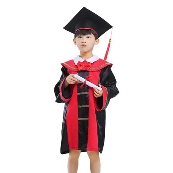 

Children Bachelor Gown Girls Performance Dress School Boy Class Team Wear Kids Party Robe with Bow Tie Baby Graduation Costume