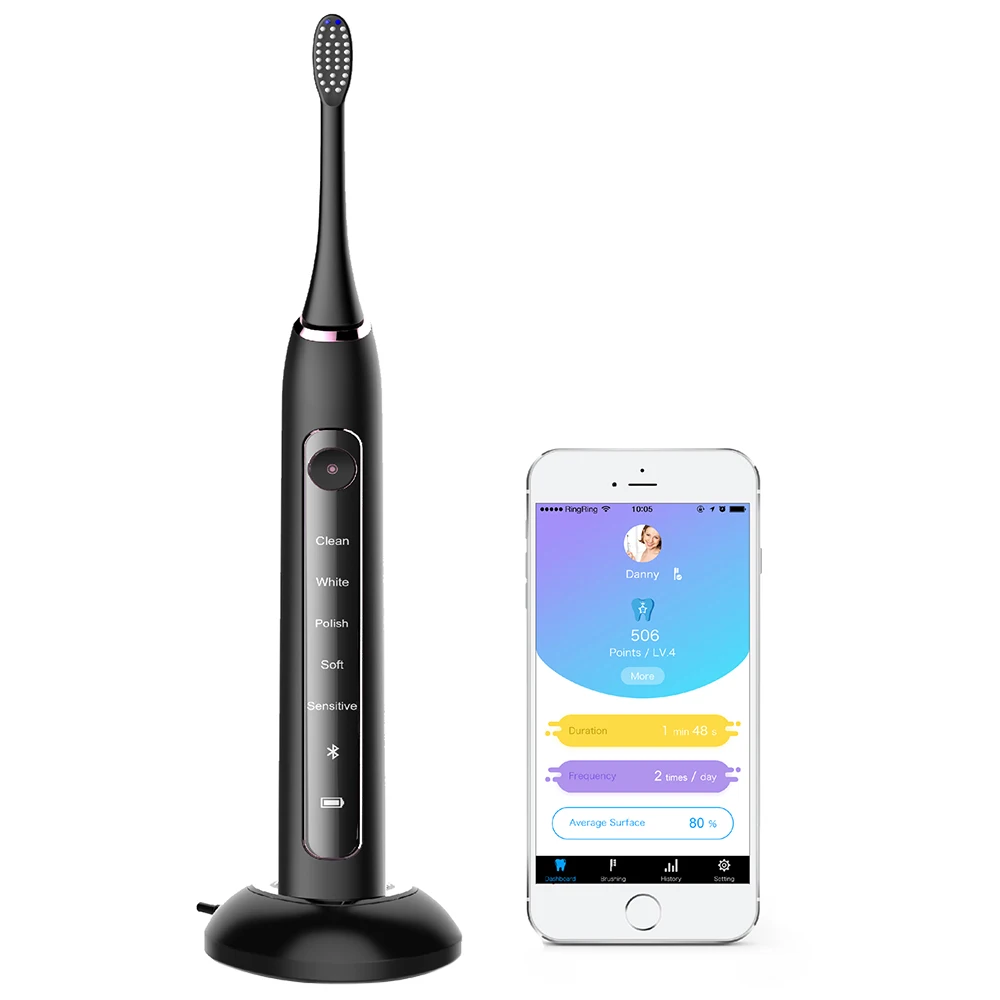 Gustala Smart 5 Modes Sonic Electric Toothbrush USB Rechargeable Waterproof Ultrasonic Automatic With APP Intelligent Tracking