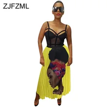 Kawail/плиссированная длинная юбка с принтом персонажа для женщин, высокая талия, плюс размер, летняя юбка Harajuku, вечерние, Клубные, свободные, макси юбки