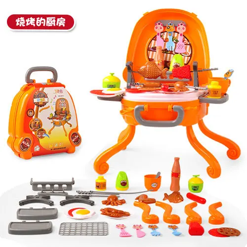 Детская ручная коробка для хранения, игровой домик, игрушки, кухонная посуда, набор еды, сделай сам, светильник в комплекте, музыкальный светильник