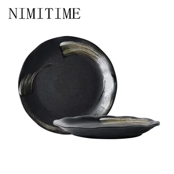 

NIMITIME Japanese Style Household Snack Plate Dish Round Soup Deep Dinner Plate Tableware