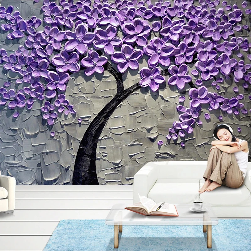 

Custom Photo Wallpaper Modern Abstract Purple Tree Oil Painting Mural Living Room TV Bedroom Art Home Decor Papel De Parede 3 D