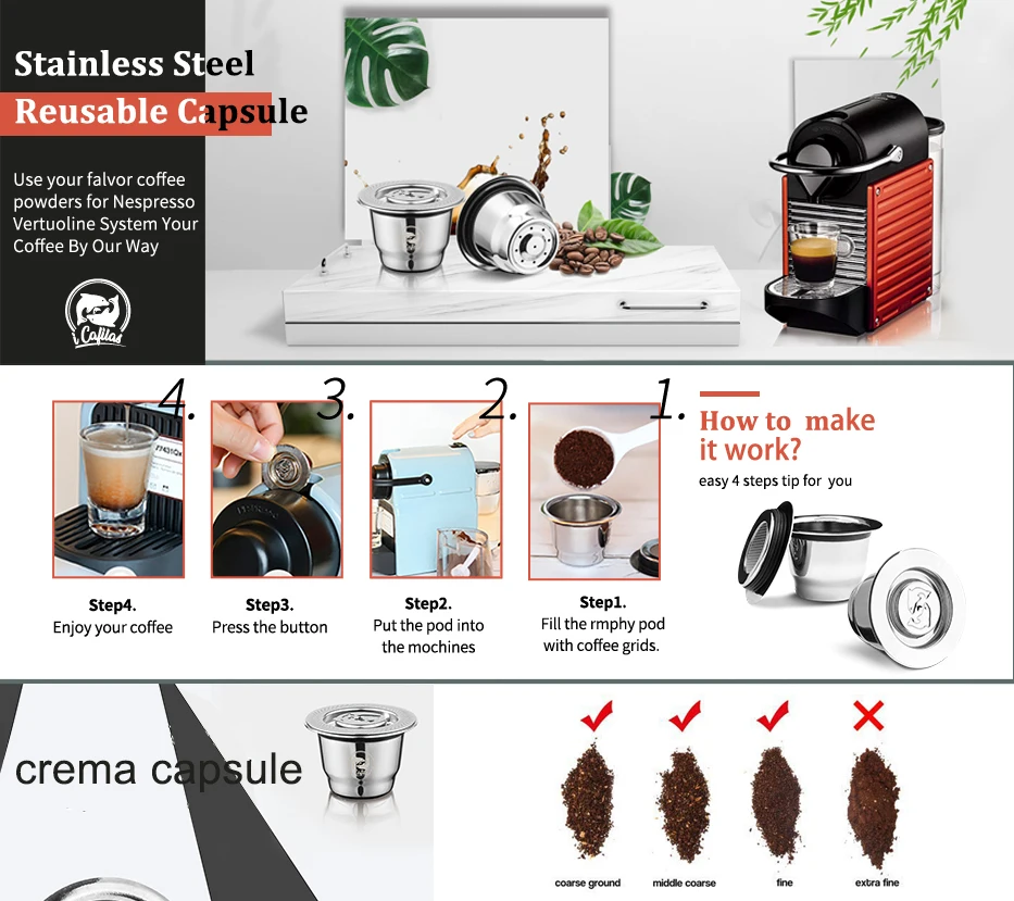 ICafilas180/60ml Refillable Espresso Coffee Maker Capsules for