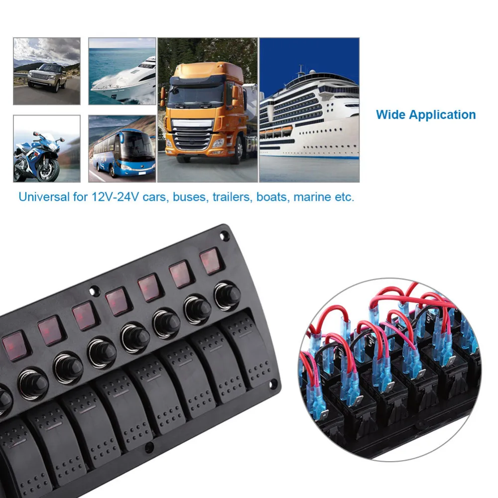 8 Gang 12 V-24 V светодиодный кулисный переключатель Панель& PCB плата защиты от перегрузки для авто морской лодки RV