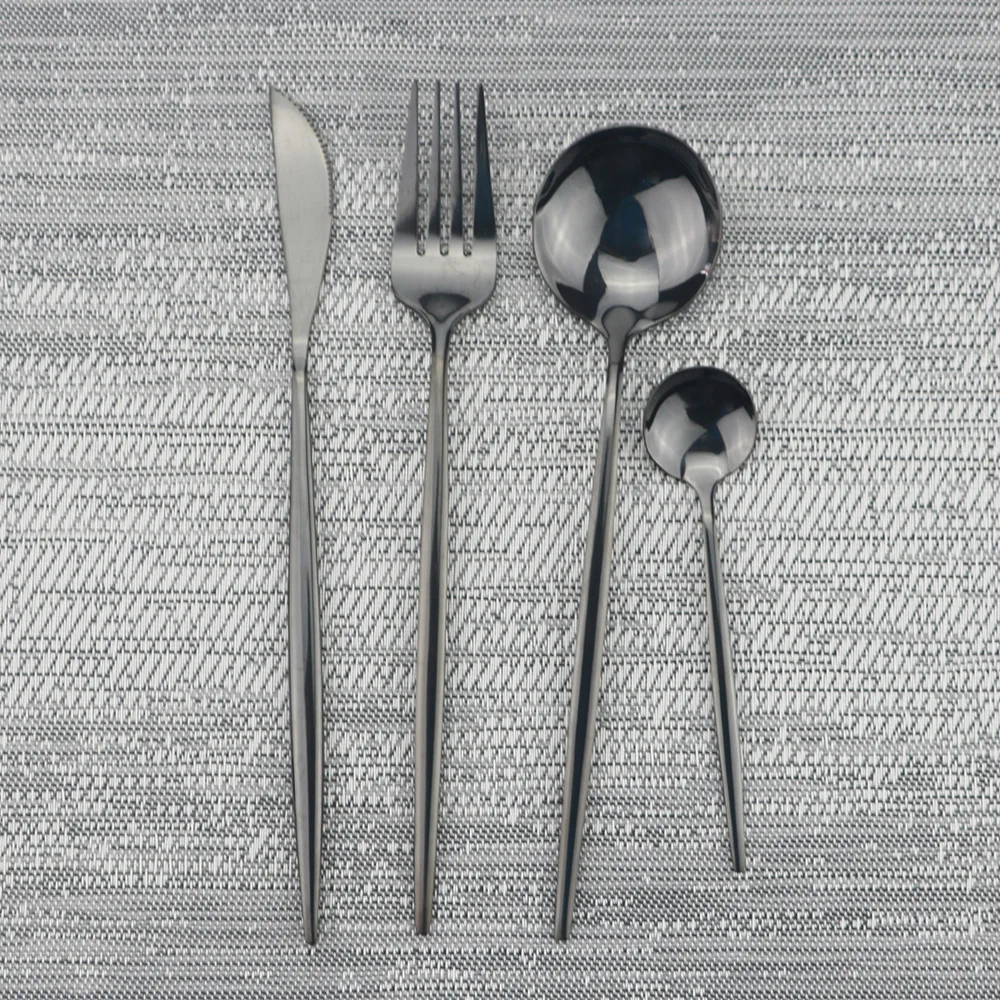 24 шт. набор столовых приборов, черная посуда 304 из нержавеющей стали, зеркальная посуда, набор ножей, вилка, ложка, чайная ложка, столовые приборы с подарочной коробкой
