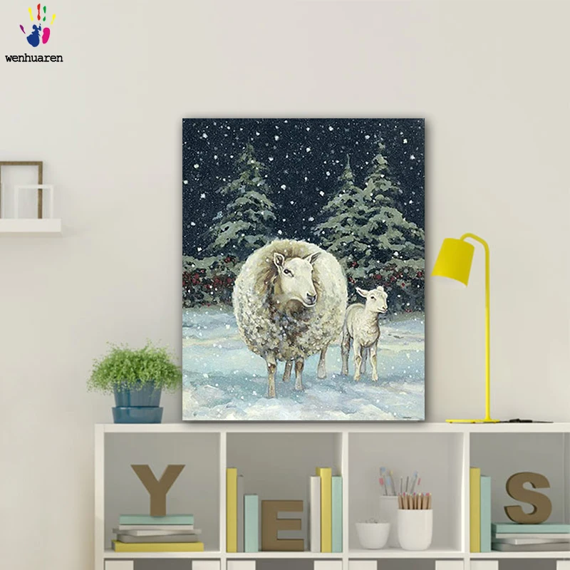 DIY картинки для раскраски по номерам с цветами Детские овечки и мамы Овцы картина для рисования по номерам в рамке дома