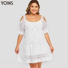 YOINS, женское платье с открытыми плечами, вязаное крючком, кружевное, с полурукавом,, элегантное мини-платье белого размера плюс, весна-лето