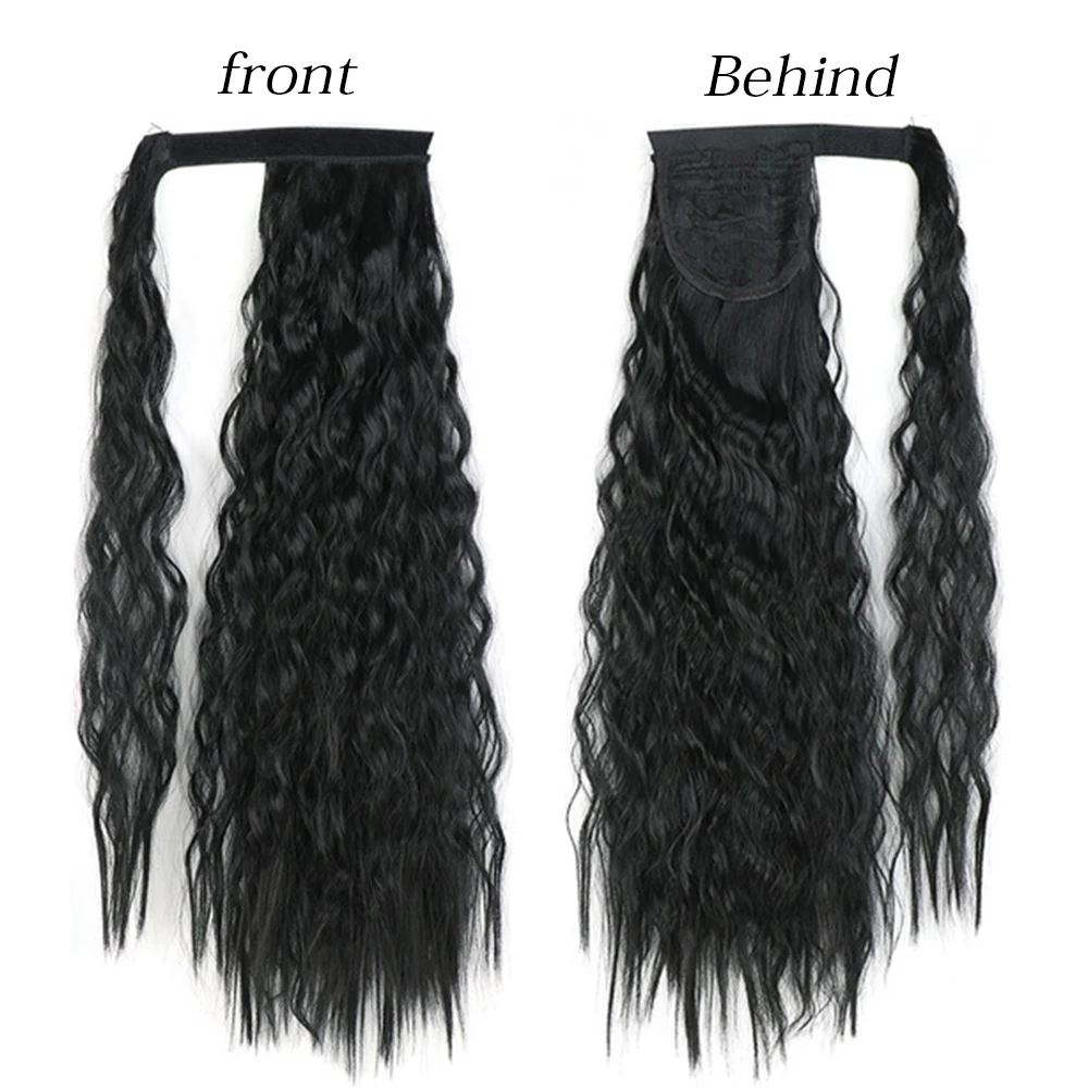 Fake Hair Extensions Synthetic Long Curly Ponytail Wrap Around Clip in Hairpiece Headwear Brown Gray