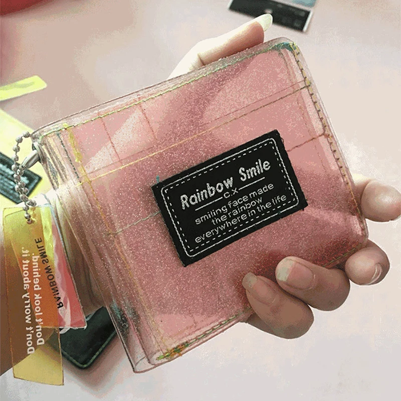 

Women PVC Laser Letter ID Card Holder Student Transparent Small Glittering Wallet Credit New Business Card Bag Girl Square Purse