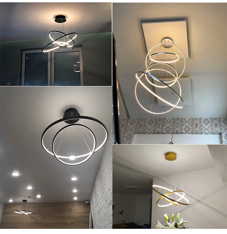 kitchen chandelier Modern 5 Ring Led Ceiling Chandelier for Living Room Dining Table Staircase Pendant Home Decor Interior Lighting Lusters Fixture dining room light fixtures