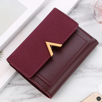 

Women Wallet Triple Folding Purse Card Holder Short Frosted Mini Matte Leather