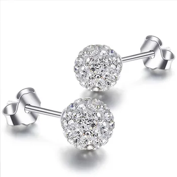 

925 Sterling Silver Full Zircon Crystal Round Ball Stud Earrings Glittering Ear Jewelry For Women Gifts Dropshipping S-E35