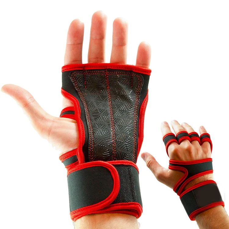 Пара фитнес-перчаток для тренажерного зала, защита для ладоней, защита для запястья, поддержка тренировок, бодибилдинга, защита для тяжелой атлетики - Цвет: Red