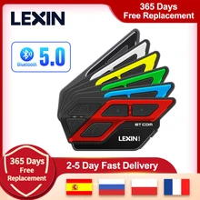 Nova chegada 1pc lexin et com motocicleta bluetooth v5.0 intercomunicador com 6 diy cor, capacete à prova dwaterproof água fones de ouvido 1200m para 2 pilotos