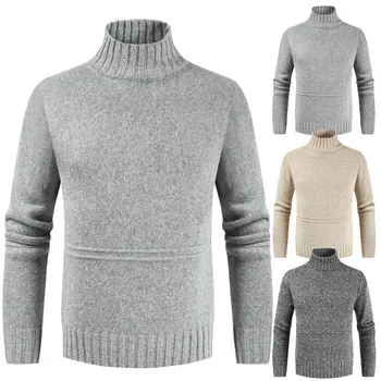 

2020 New Autumn Mens Pullover Casual Knitted Sweaters Male Turtleneck Man's Black Solid Knitwear Slim Brand Clothing Sweater