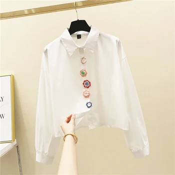 

Personality Colorful Button Blouse Woman Long-Sleeve Shirt Women's Blouses and Tops Spring Top Female White Shirts Nancylim