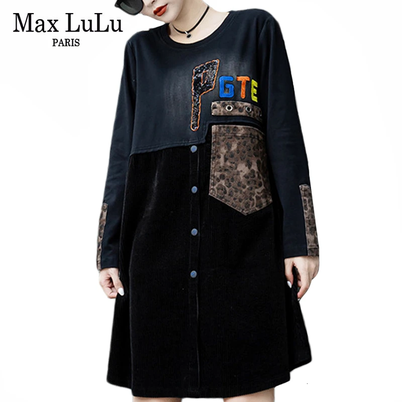 Max LuLu модная Корейская женская панк леопардовая одежда, женское Элегантное трикотажное мини-платье, Повседневная зимняя уличная одежда с принтом размера плюс