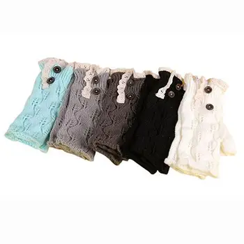 

Women Fingerless Lace Knitted Gloves Winter Warm Leaf lace button Hand Wrist Warmer Mitten knitted woolen gloves Accessory