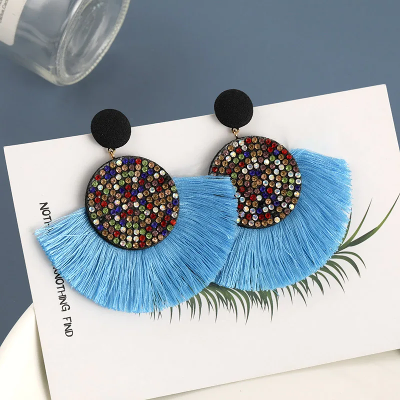 Light Blue Новые модные богемные серьги с кисточками для женщин из хлопка и шелка, длинные висячие серьги с бахромой, вечерние женские ювелирные изделия - Окраска металла: Light Blue