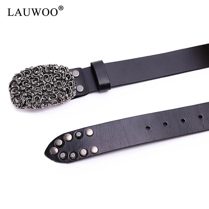 LAUWOO, натуральная кожа, тяжелый металл, заклепки, панк, ремни для мужчин, рок-жеребец, ковбойский ремень, мужской пояс, пояс, Cinturon Mujer