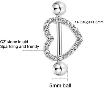 

Lvcky 6 Pieces 14 G Nipple Tongue Ring Barbell Nipple Ring Steel Heart Curved Shape Rings for Jewelry Body Piercing