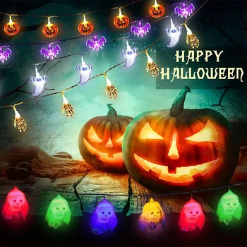 

2M 20LED Halloween Theme String Lights Bat Scary Purple Multicolor Garland Pumpkin Skull Ghost Spider Light Party Home Decor D30