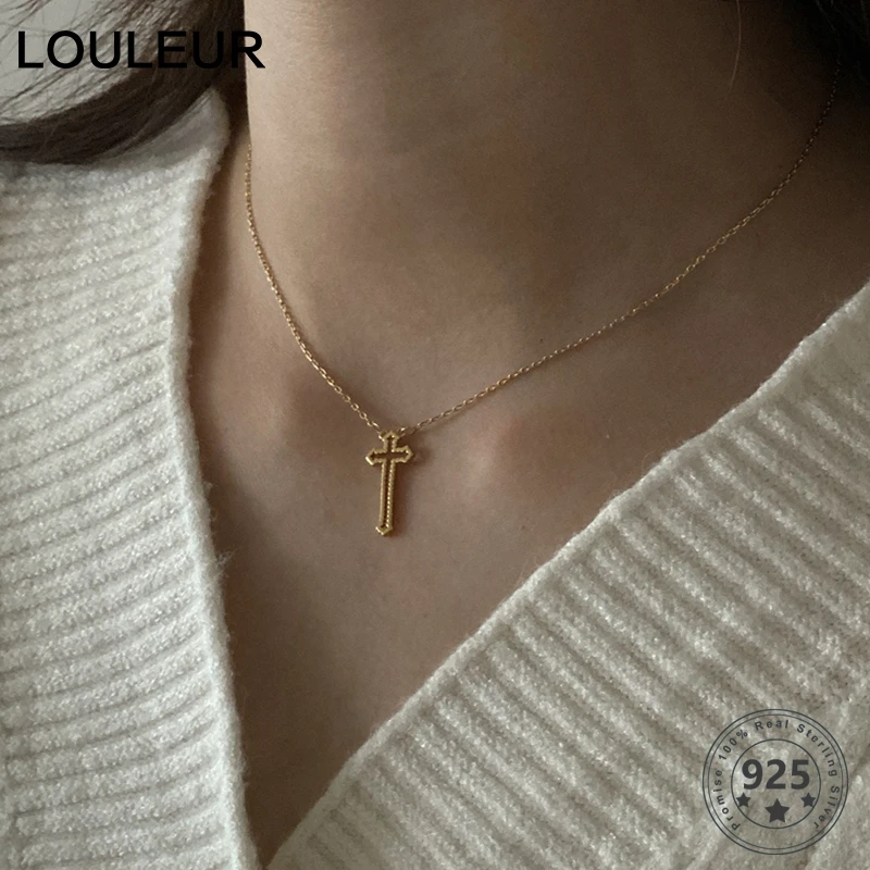 Louleur 925 пробы Серебряное ожерелье с подвеской в виде креста, минималистичное модное Золотое колье, роскошное ожерелье для женщин, хорошее ювелирное изделие, подарки